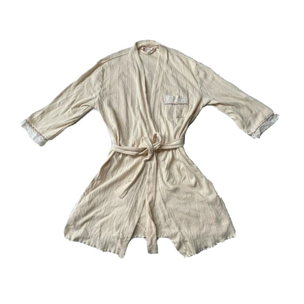 VTG Victoria's Secret Pink Label Cotton Coquette Robe Rose Embroidery Lace M